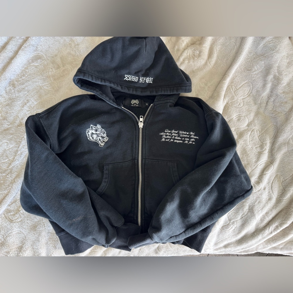 Darc Sport Zip Up Black Hoodie with Embroidered Design